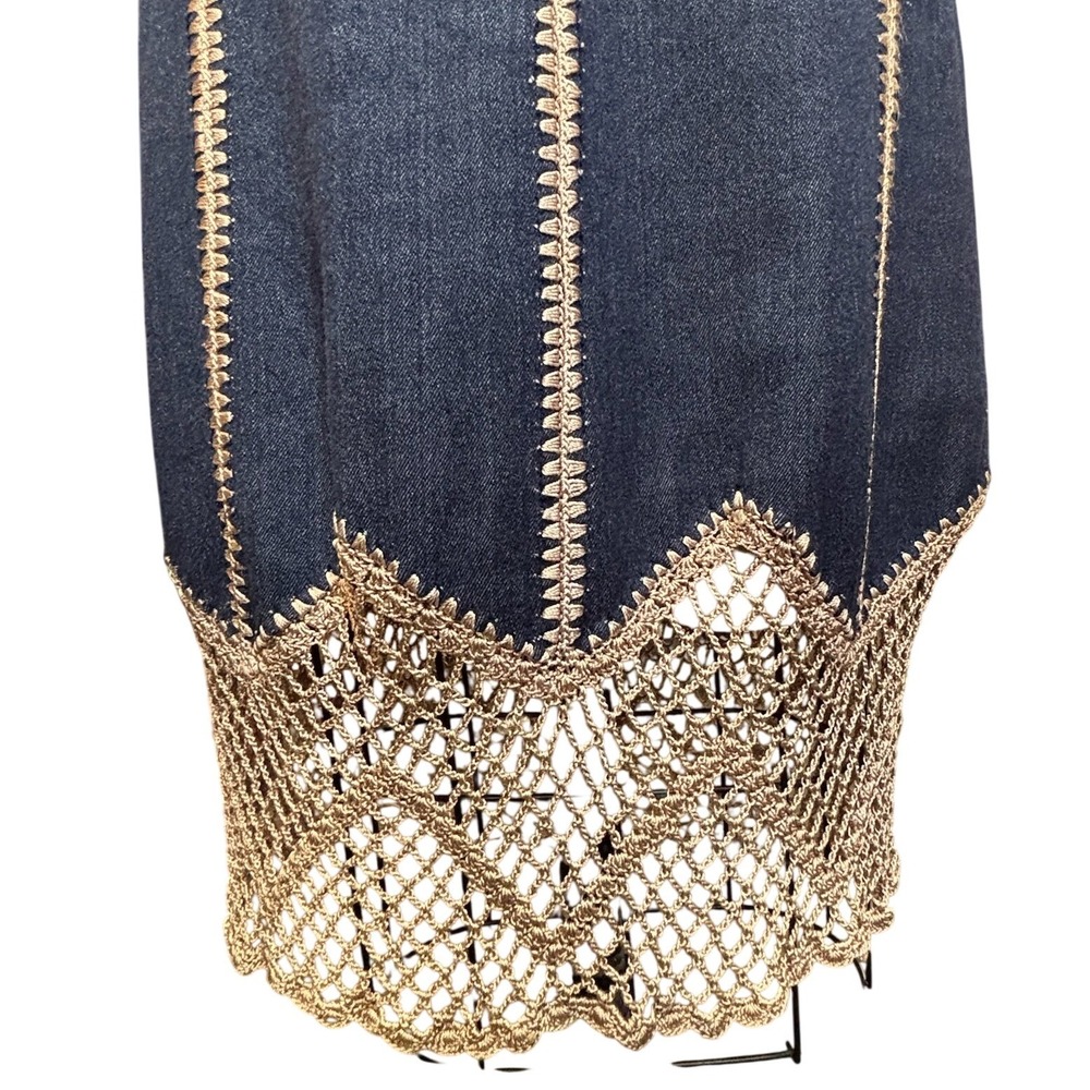 Boho Crochet Ashley Stewart Denim Halter Dress Midi Blue Vintage - Picture 3 of 12